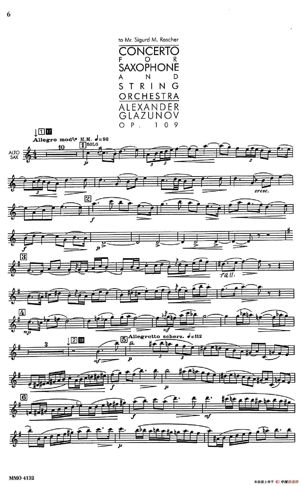 Glazunov Op.109（格拉组诺夫协奏曲Op.109）（中音萨克斯分谱）