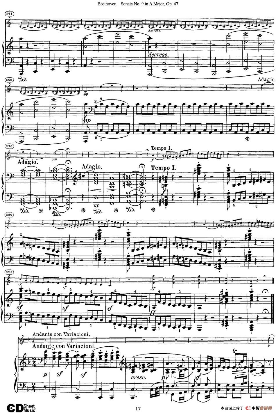 Violin Sonata No.9 in A Major Op.47（小提琴+钢琴伴奏）