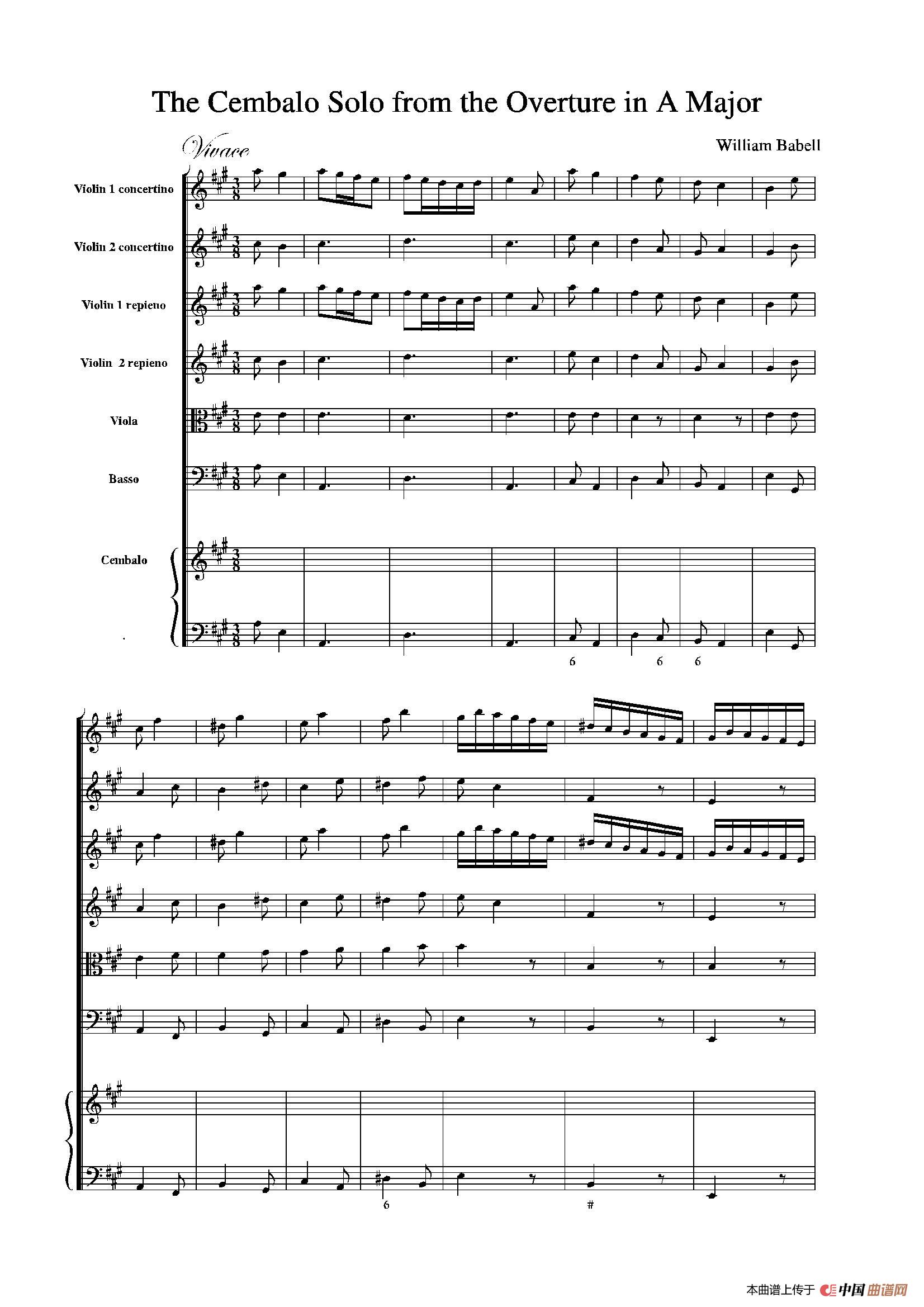 The Cembalo Solo From the Overture in A Major（A大调大提琴协奏曲总谱）